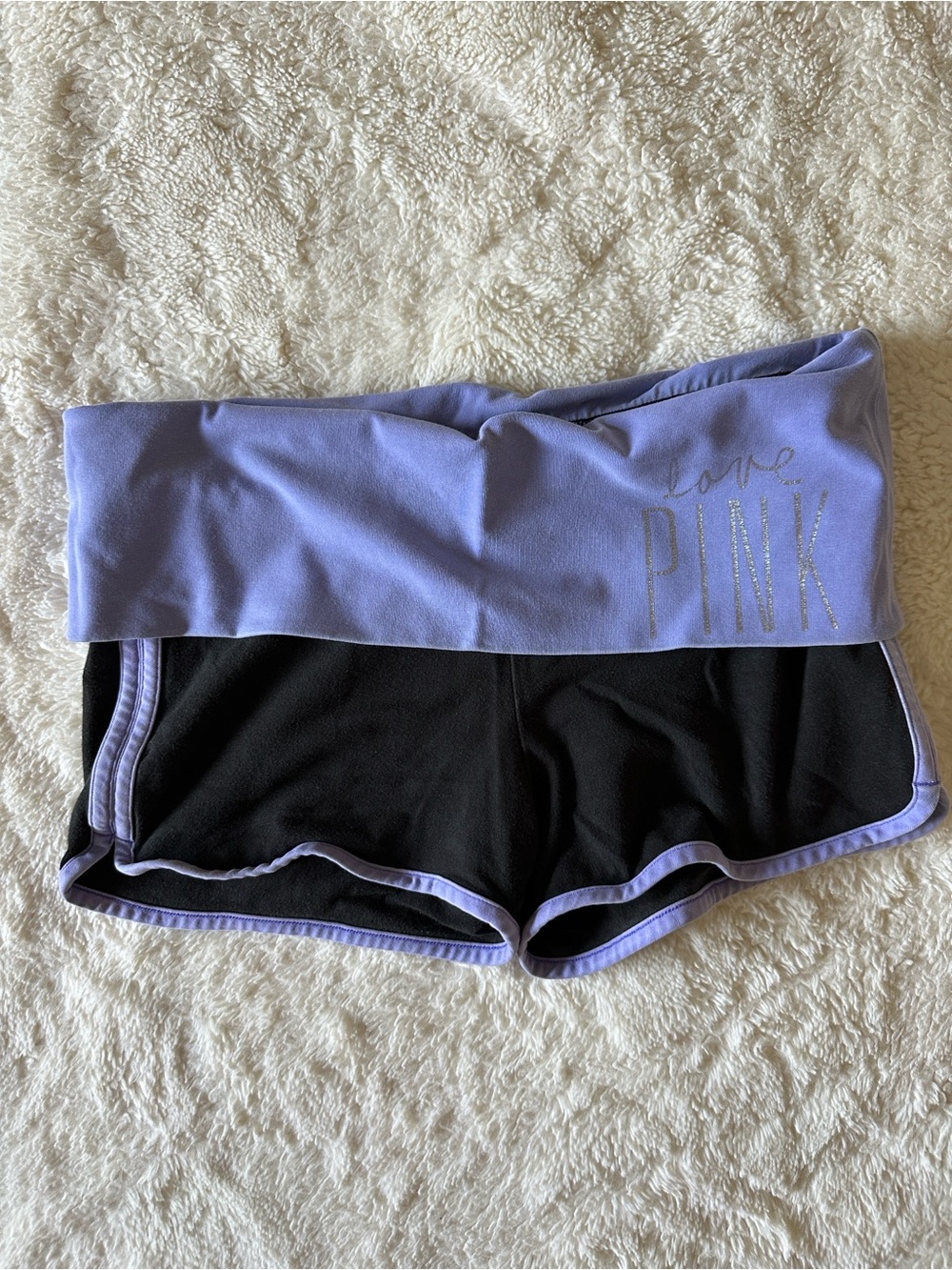 PINK Victoria's Secret Lavender Waistband Stretchy Yoga Black Athletic Shorts